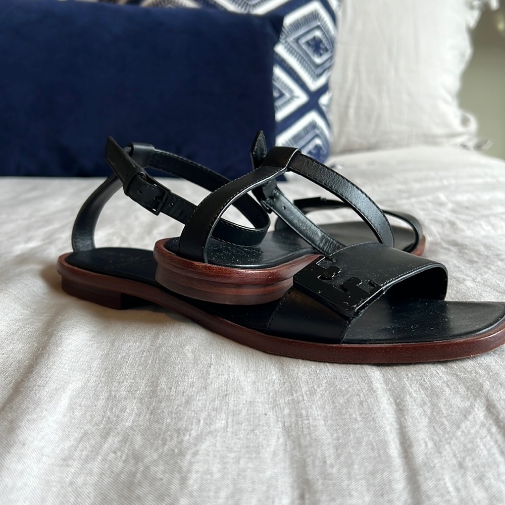 Tory Burch Black sandal with brown sole and trim